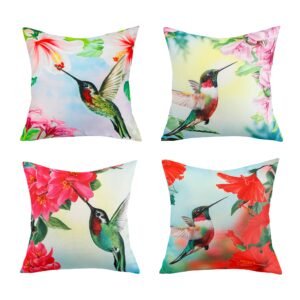 Colourful Bird Print Waterproof Cushion Cover - (Set of 4 - 45x45cm) Design 1