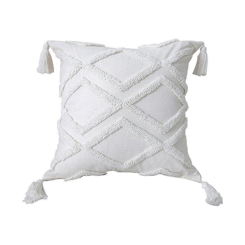 Boho Cotton Cushion Cover with Tassels | Tufted Design 16 - 45x45cm