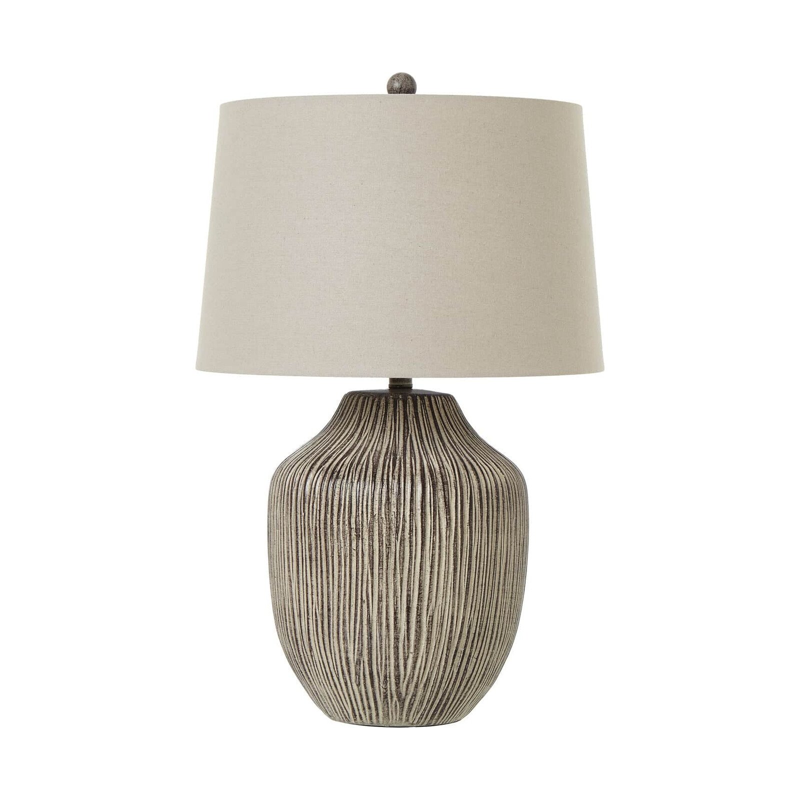Ochre Carved Textured Table Lamp With Linen Shade