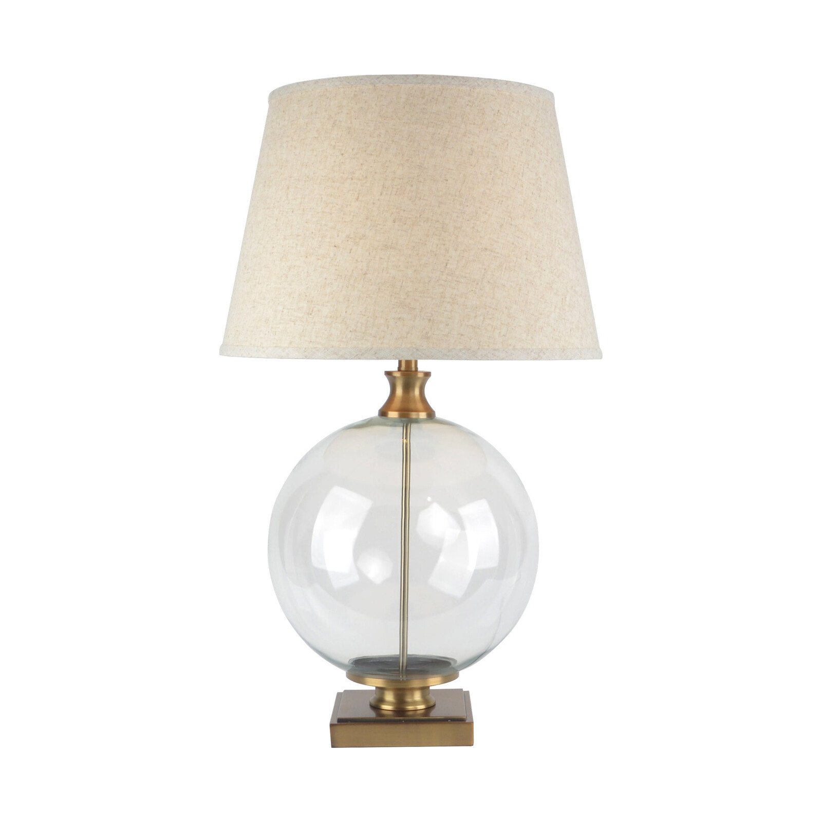 Lunel Glass Orb Table Lamp With Edged Linen Shade