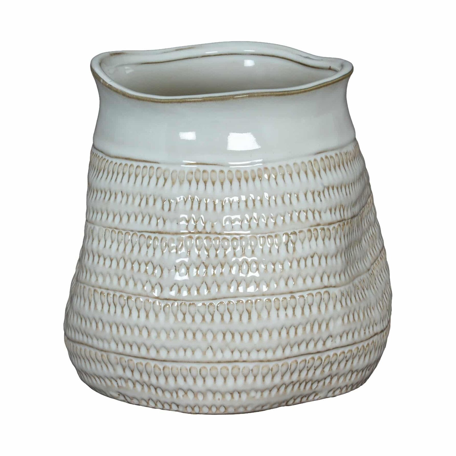 Tava Wide Hewn Vase - Emerald Green Ceramic Decorative Vase