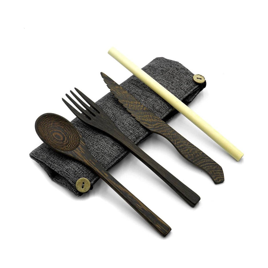 Dark wood travel cutlery set