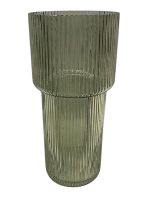 Vintage green Tall Glass Ribbed Vase