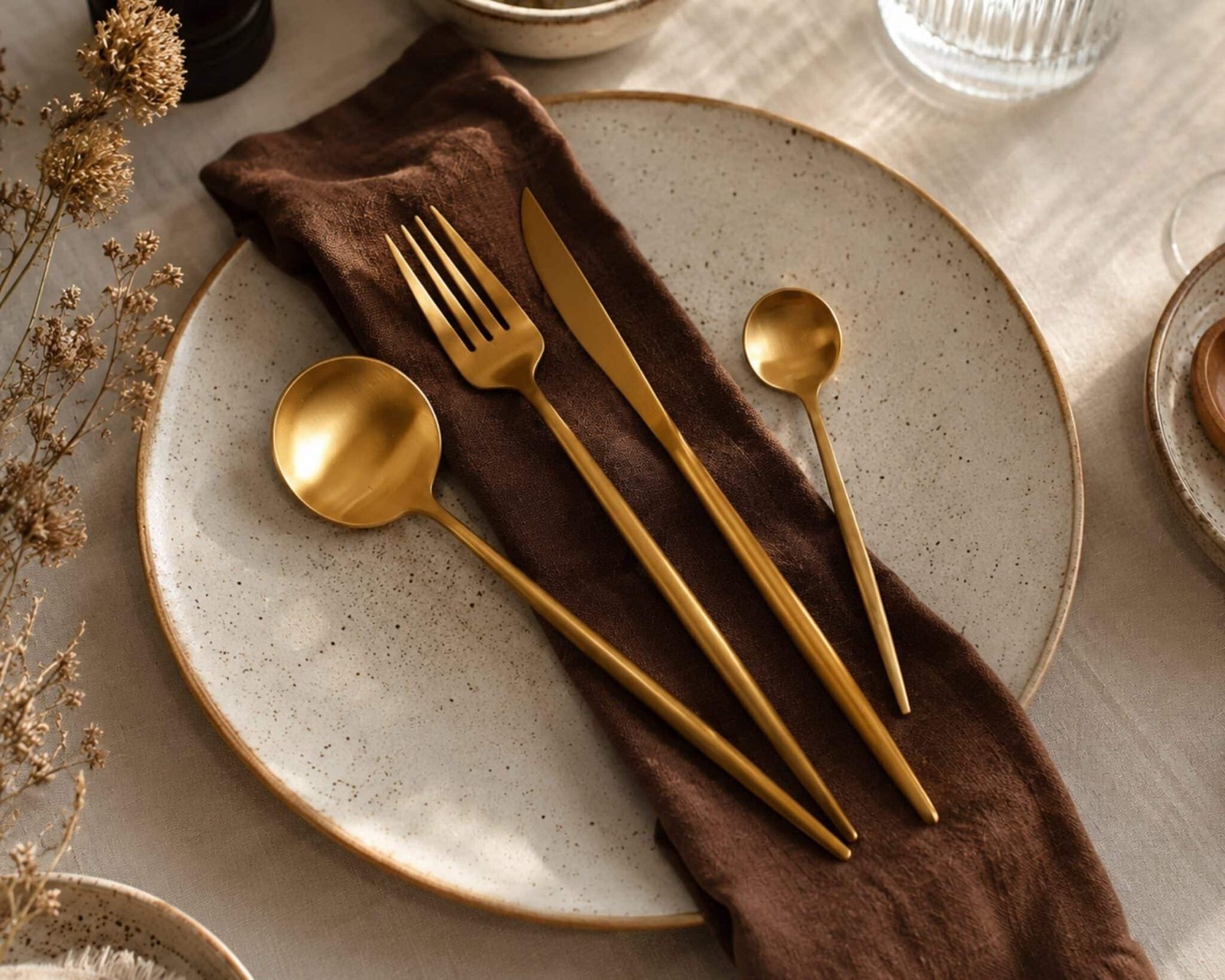 London gold stainless steel cutlery set