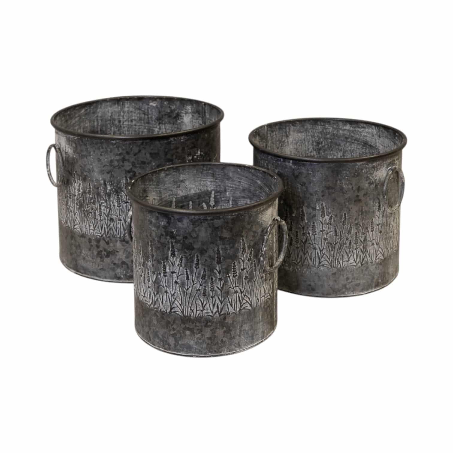 Set of Three Meadow Round Zinc Planters