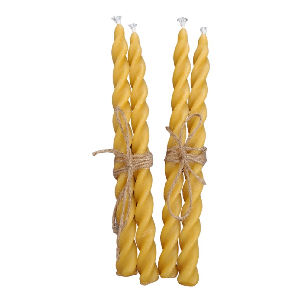Twisted beeswax table candles pair
