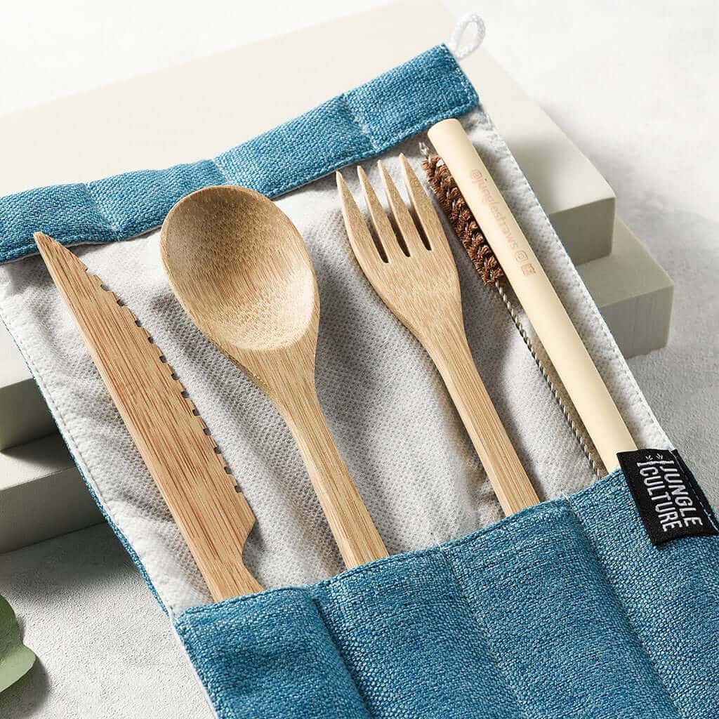 Bamboo travel cutlery set