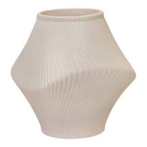 Short Beige Sculptural Ribbed Vase