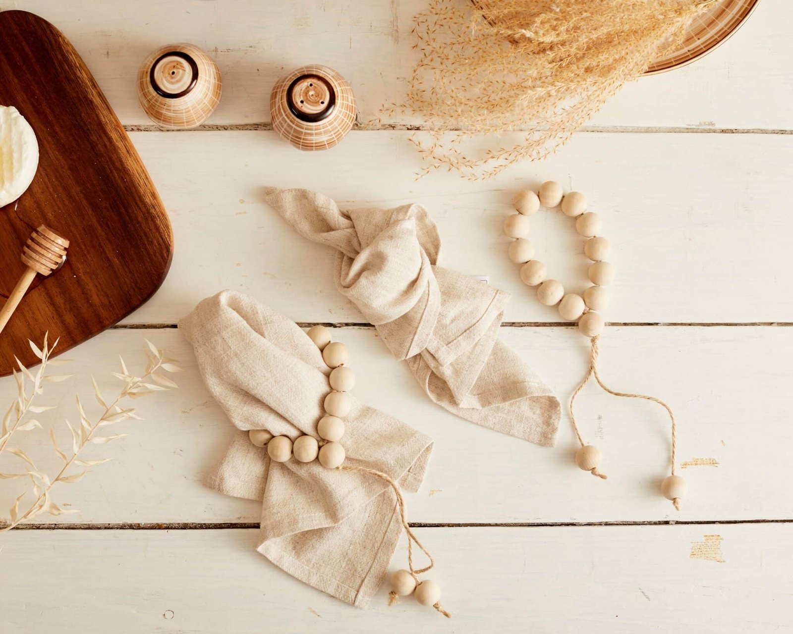 Natural wood napkin rings set of four