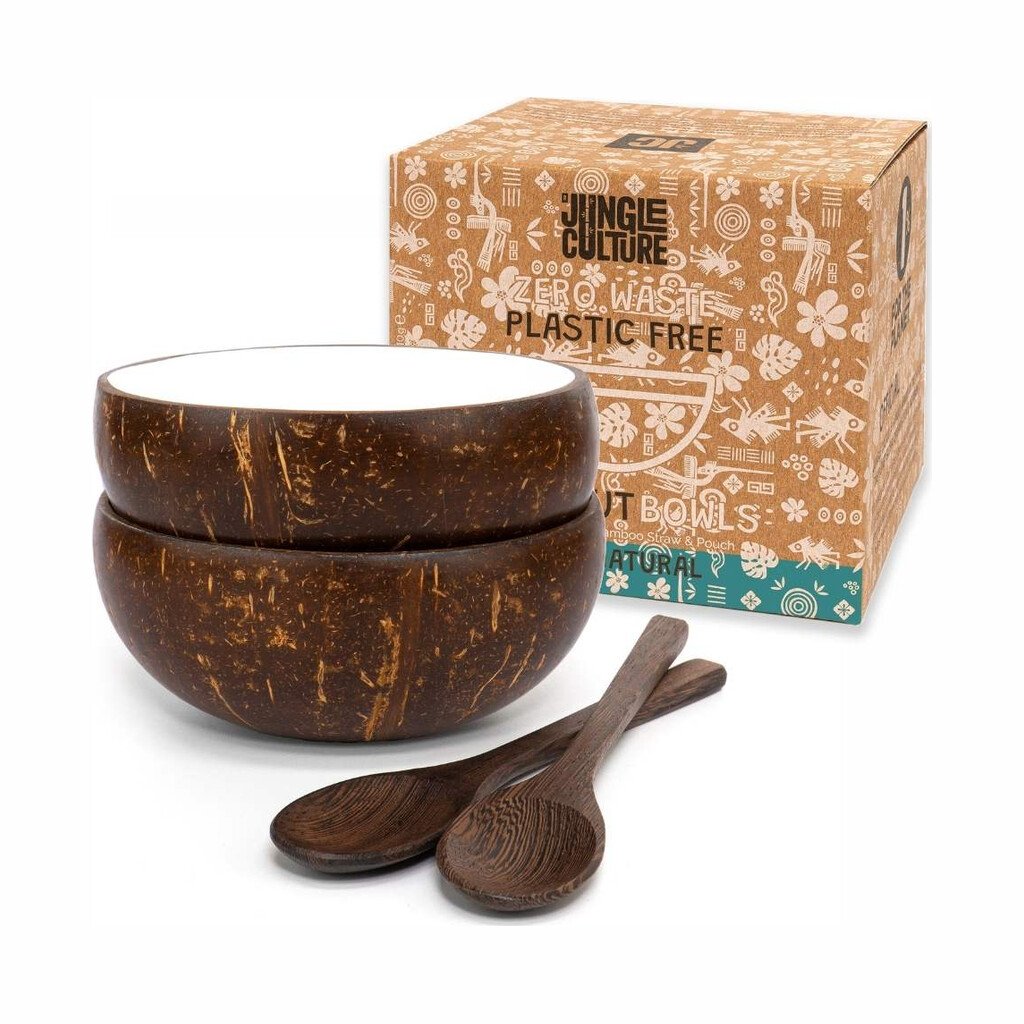 White lacquer coconut bowl and spoon set