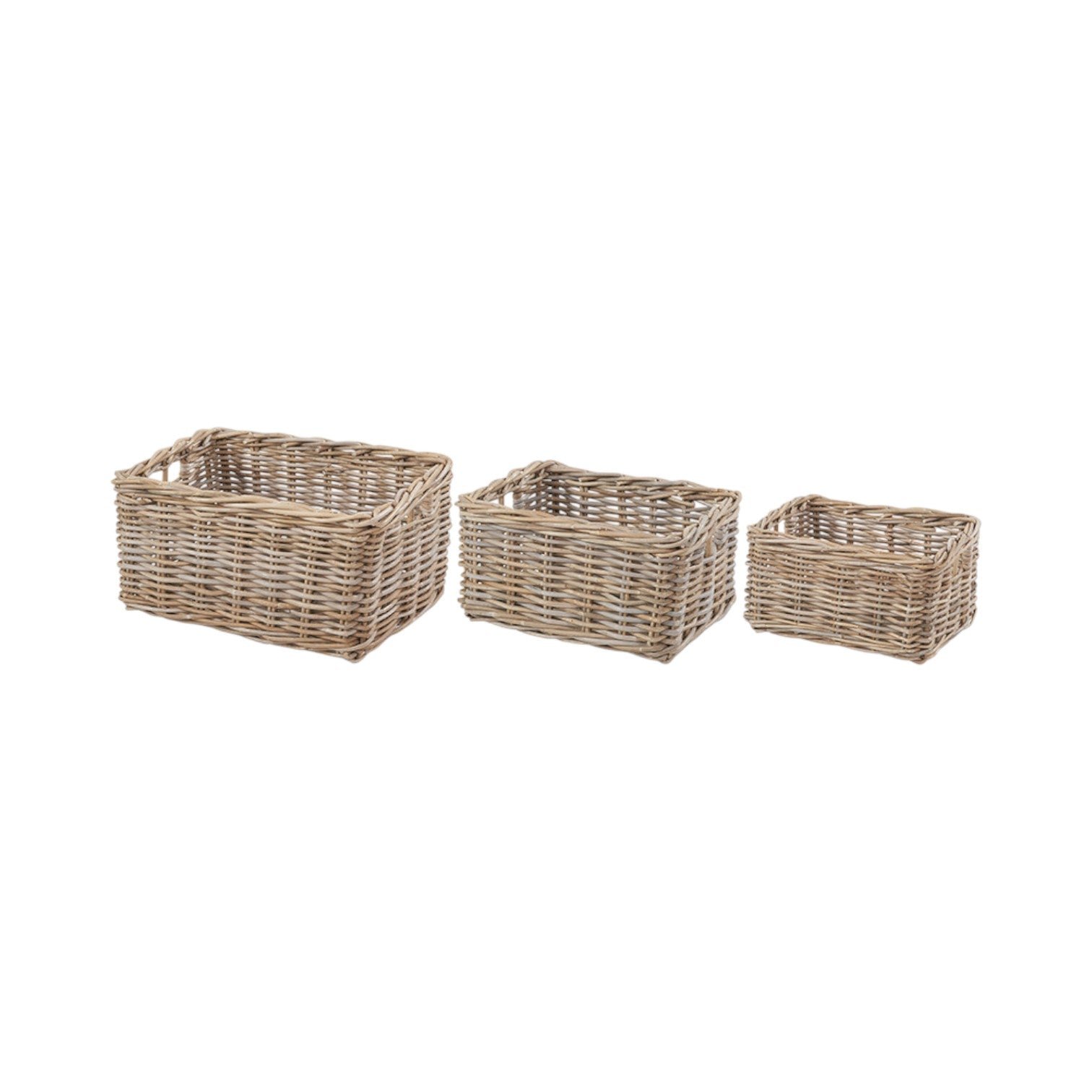 Set of 3 Grey Kubu Rattan Storage Baskets