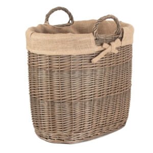 Hessian-Lined Oval Wicker Log Basket