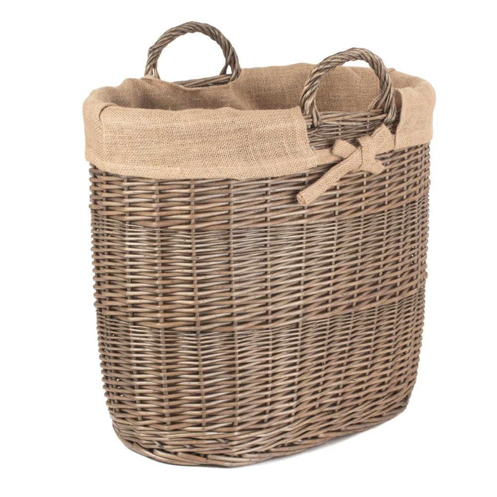 Hessian-Lined Oval Wicker Log Basket