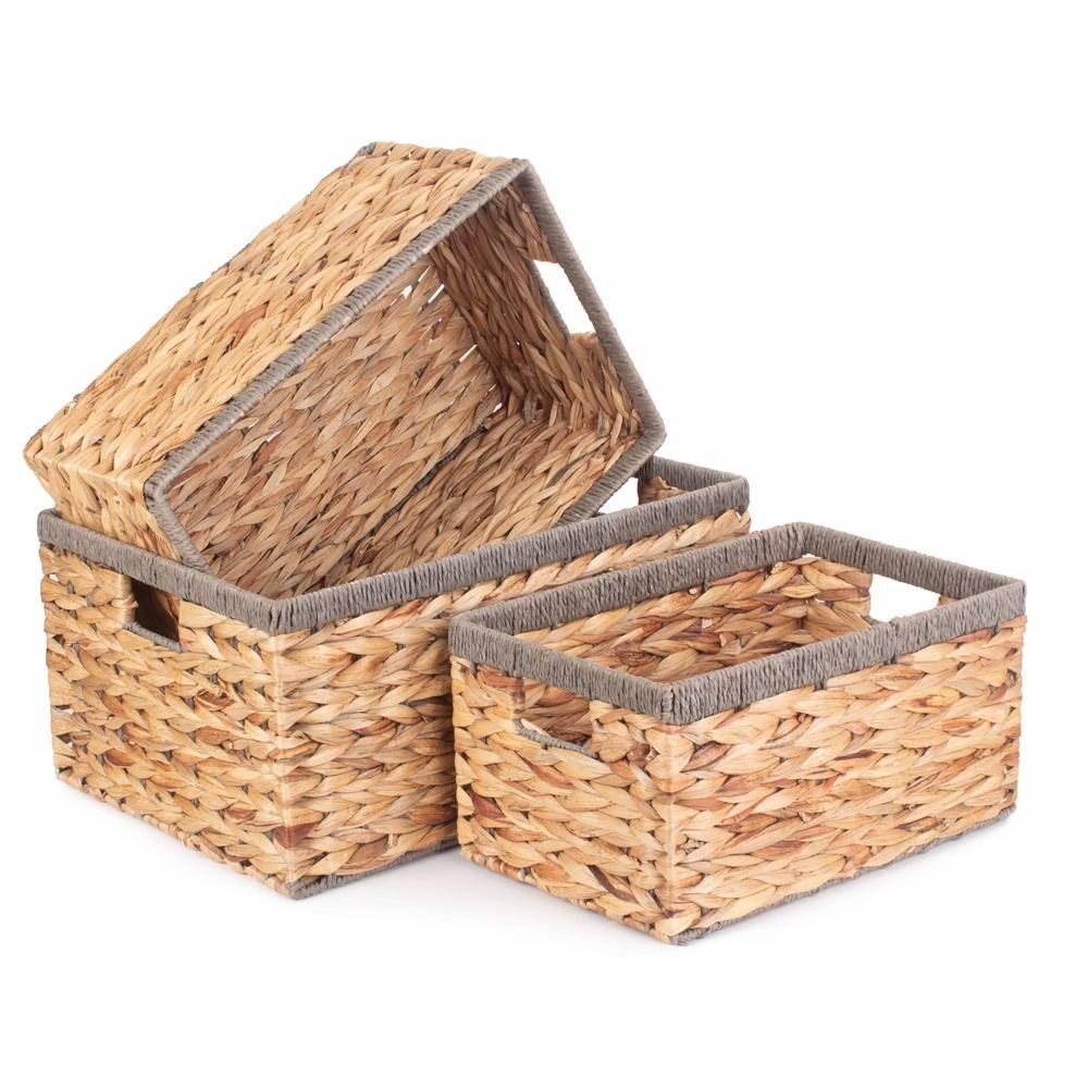 Water Hyacinth Storage Basket with Grey Rope Border