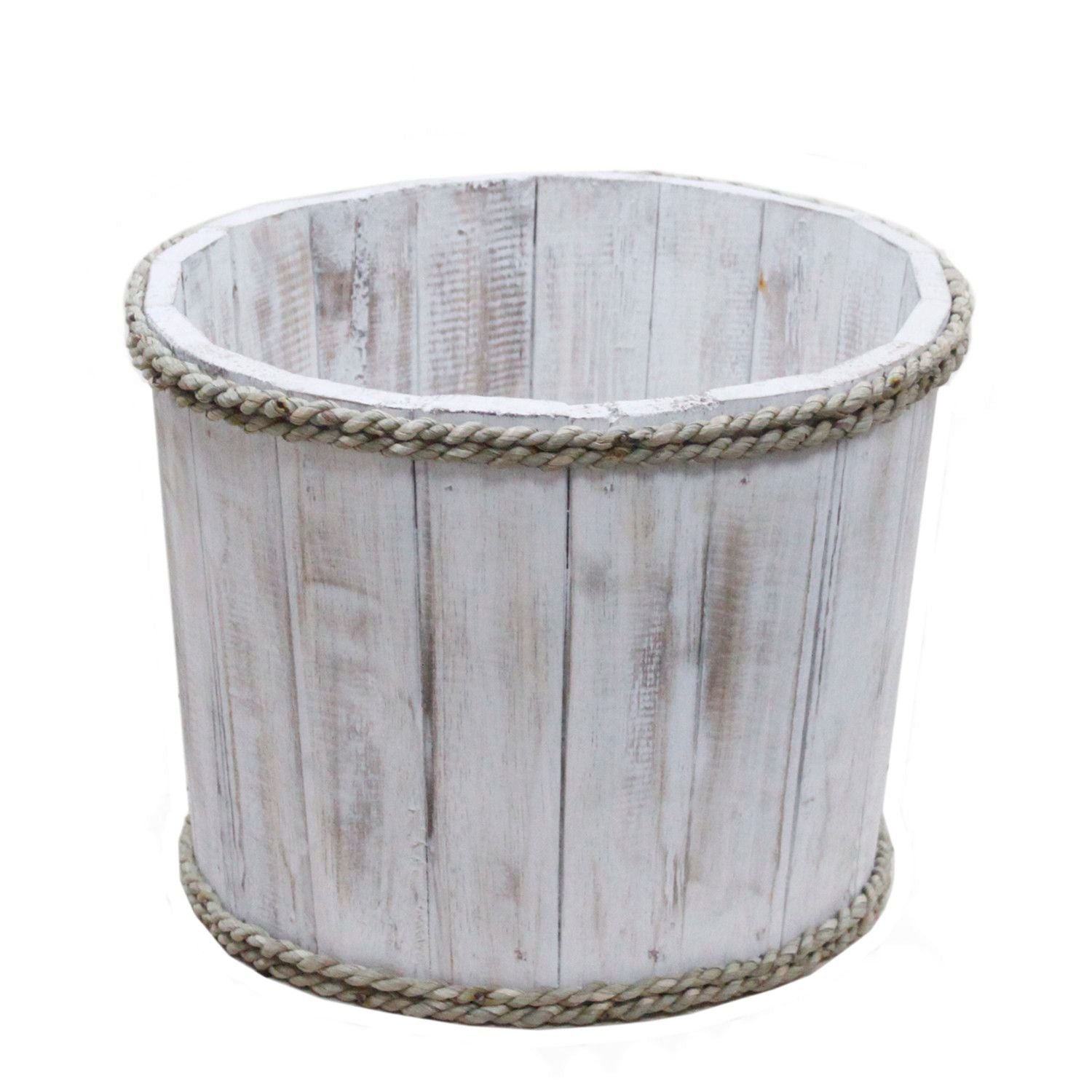 Small Whitewashed Wooden Storage Tub