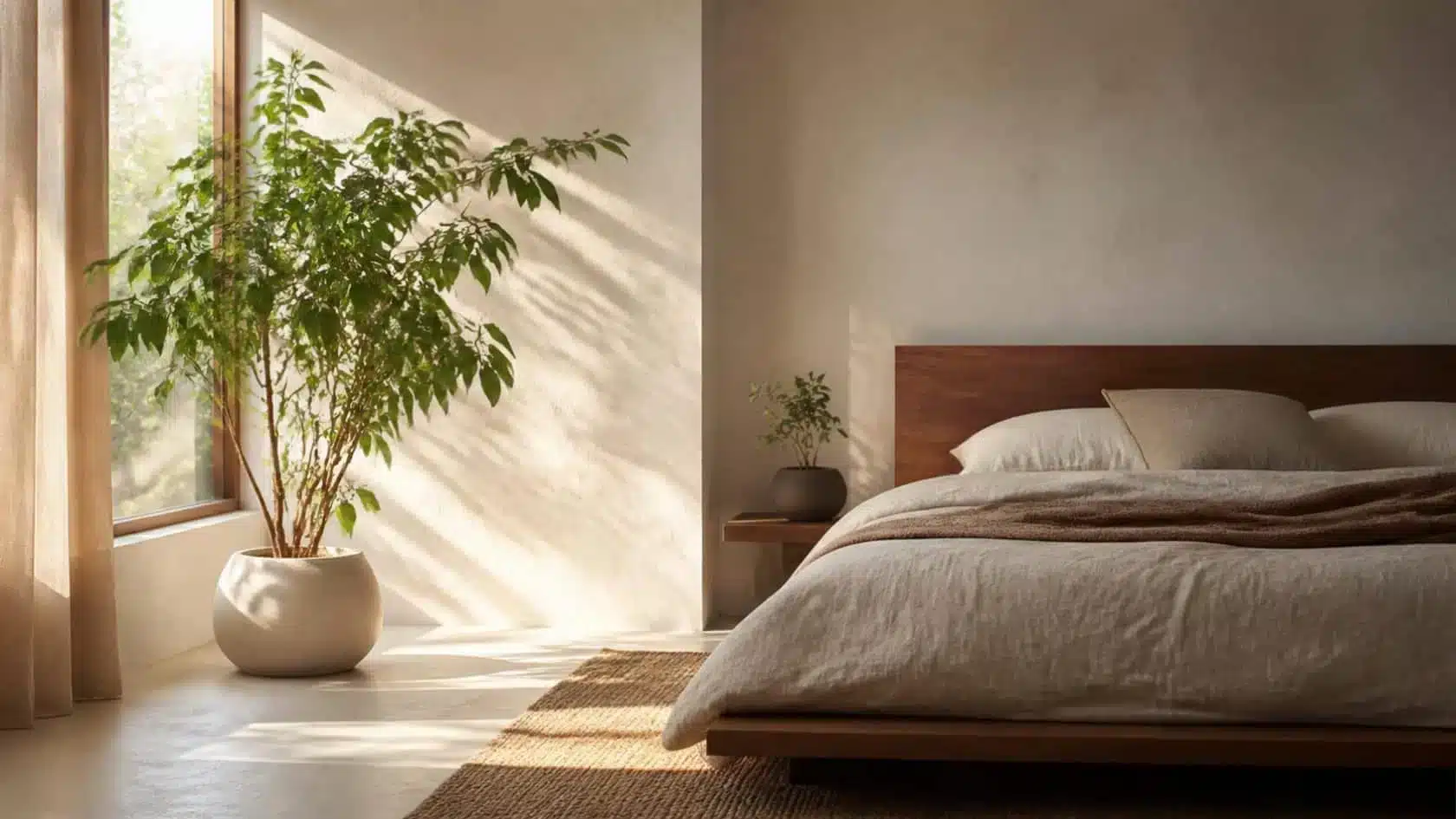 Bedroom plants positioned at different distances from a bright window