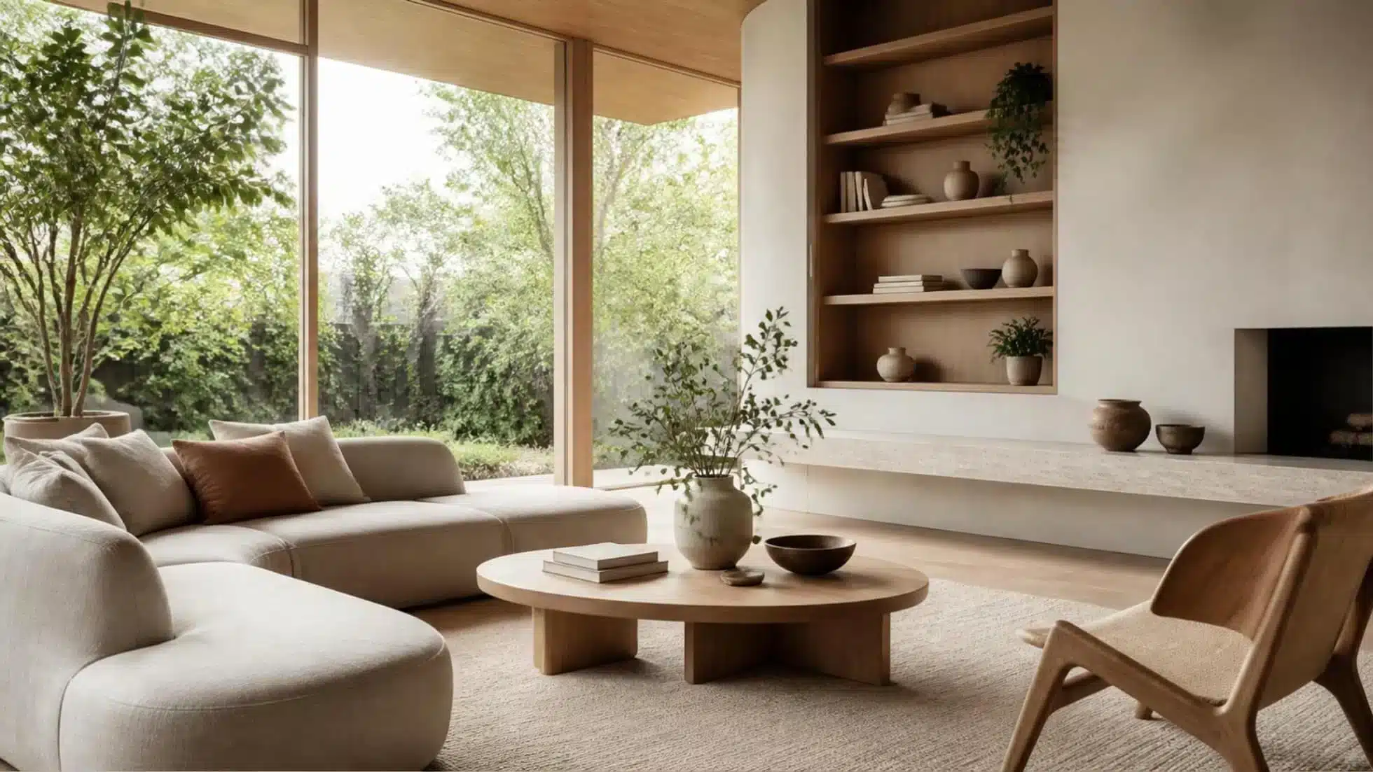 Biophilic Design: How to Bring Nature Into Your Interior 5 Biophilic living room with plants, natural materials and a garden view