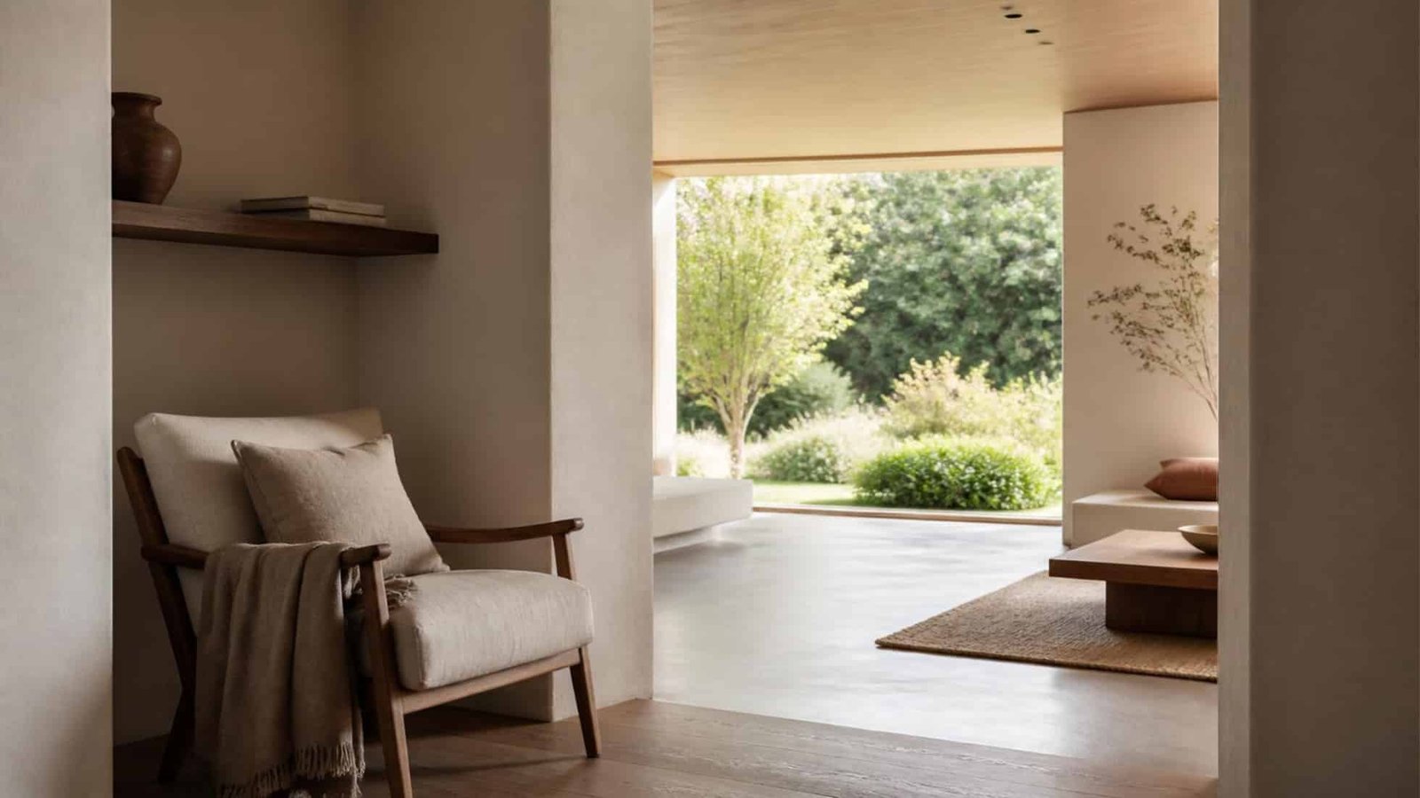 Biophilic Design: How to Bring Nature Into Your Interior 4 Sheltered reading chair overlooking an open room and greenery outside