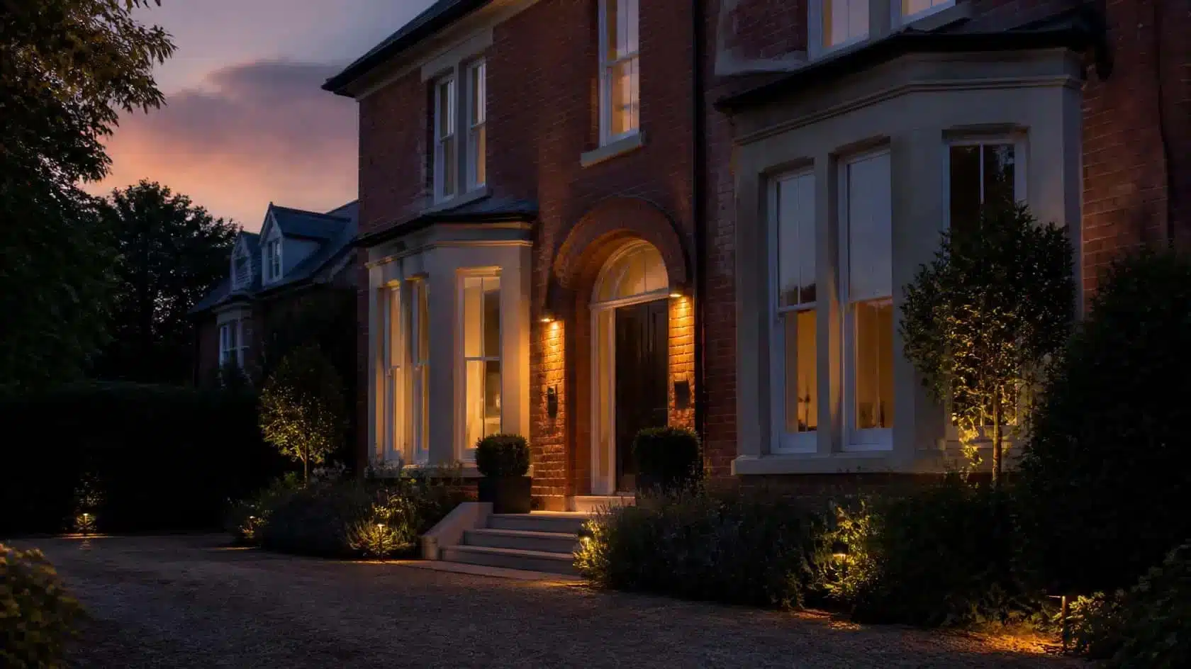 Home Light Automation: Simple Ways to Automate Everyday Lighting 5 Warm exterior entrance and pathway lighting operating automatically at dusk