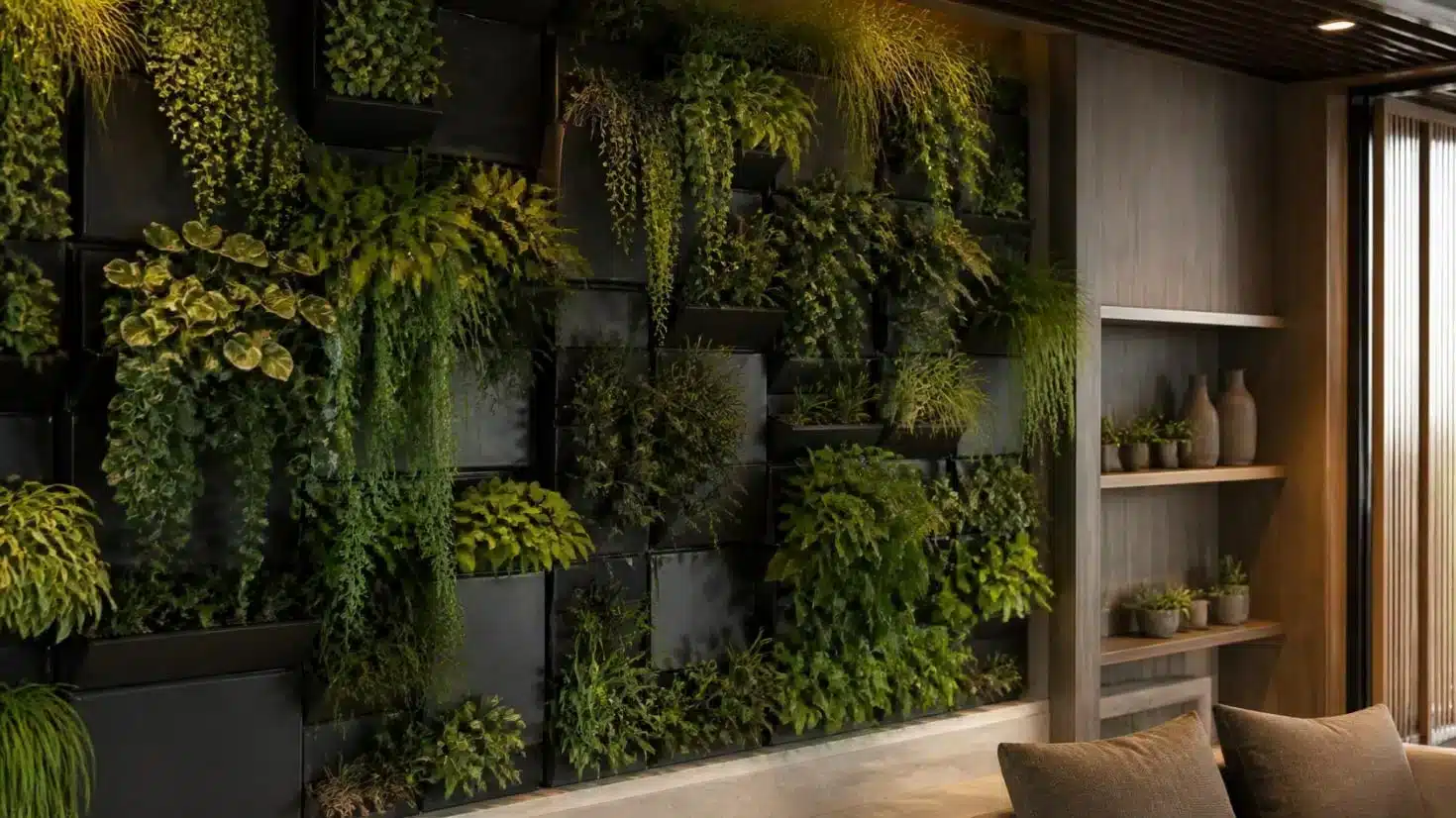 Green Wall Vertical Garden: Ideas for Bringing Greenery Up the Wall 3 Modular indoor living wall system with organised planting pockets and layered foliage