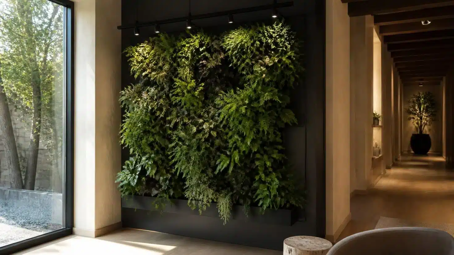 Green Wall Vertical Garden: Ideas for Bringing Greenery Up the Wall 2 Indoor green wall positioned near a bright window with natural light across the planted surface