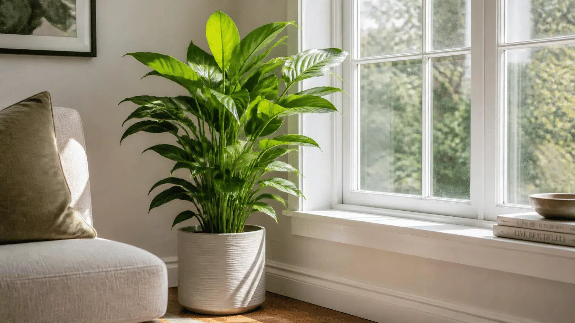 Healthy indoor foliage plant positioned near a bright window with softly filtered natural daylight