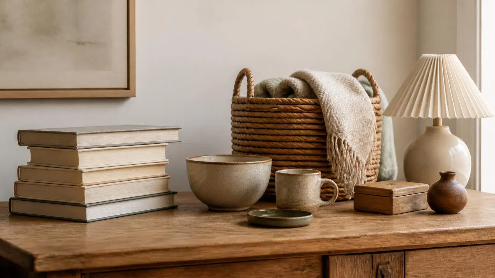 Reusable household books, ceramics and small objects arranged for gifting or donation