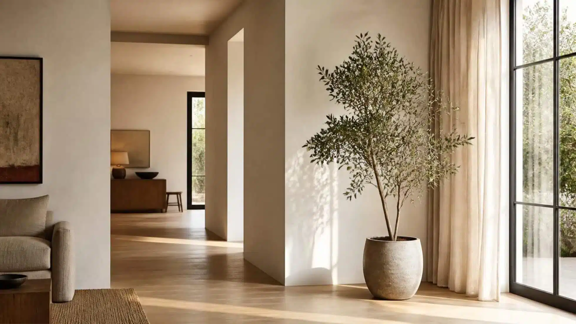 Tall indoor plant positioned beside a bright window with clear circulation space