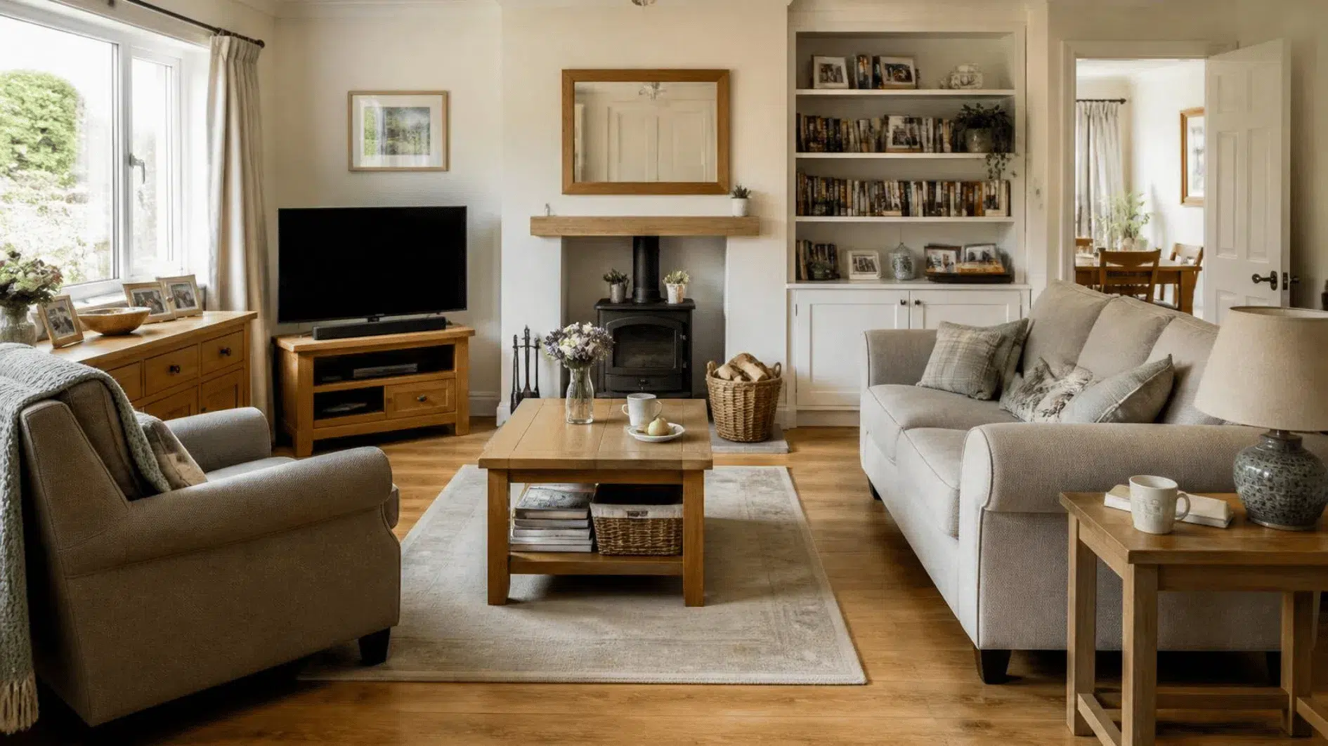 Sensory-Friendly Home: Ideas for Lighting, Sound and Layout 5 British living room with unobstructed route between stable furniture and accessible storage