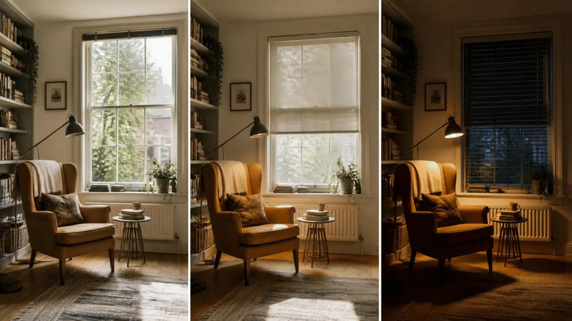 Sensory-Friendly Home: Ideas for Lighting, Sound and Layout 2 Reading corner with adjustable task lighting, sheer window shade and neutral upholstered chair