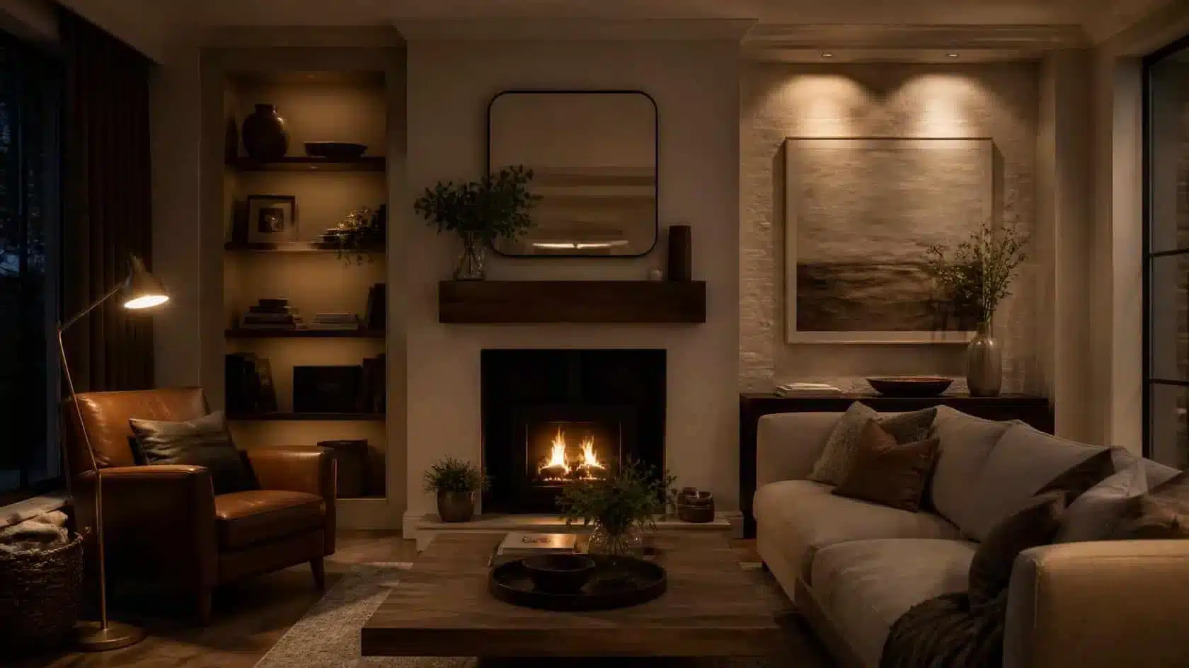 Sitting room showing ambient, task and accent lighting working together