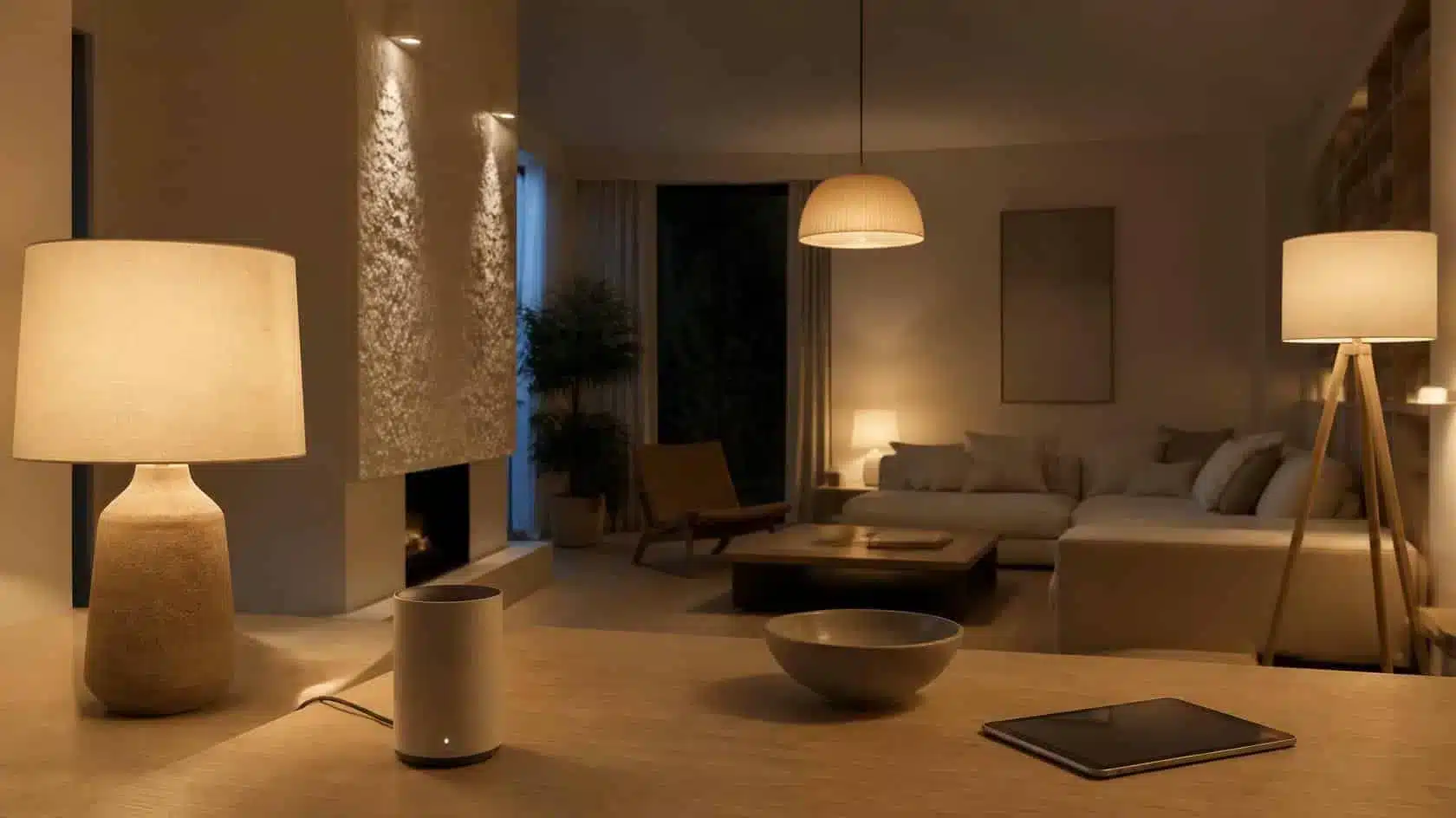 Several smart bulbs coordinated through a discreet home lighting hub and wireless network