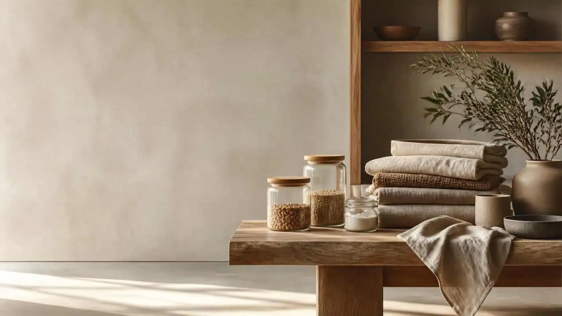 Natural materials and considered home objects in a warm Lumen Larch interior