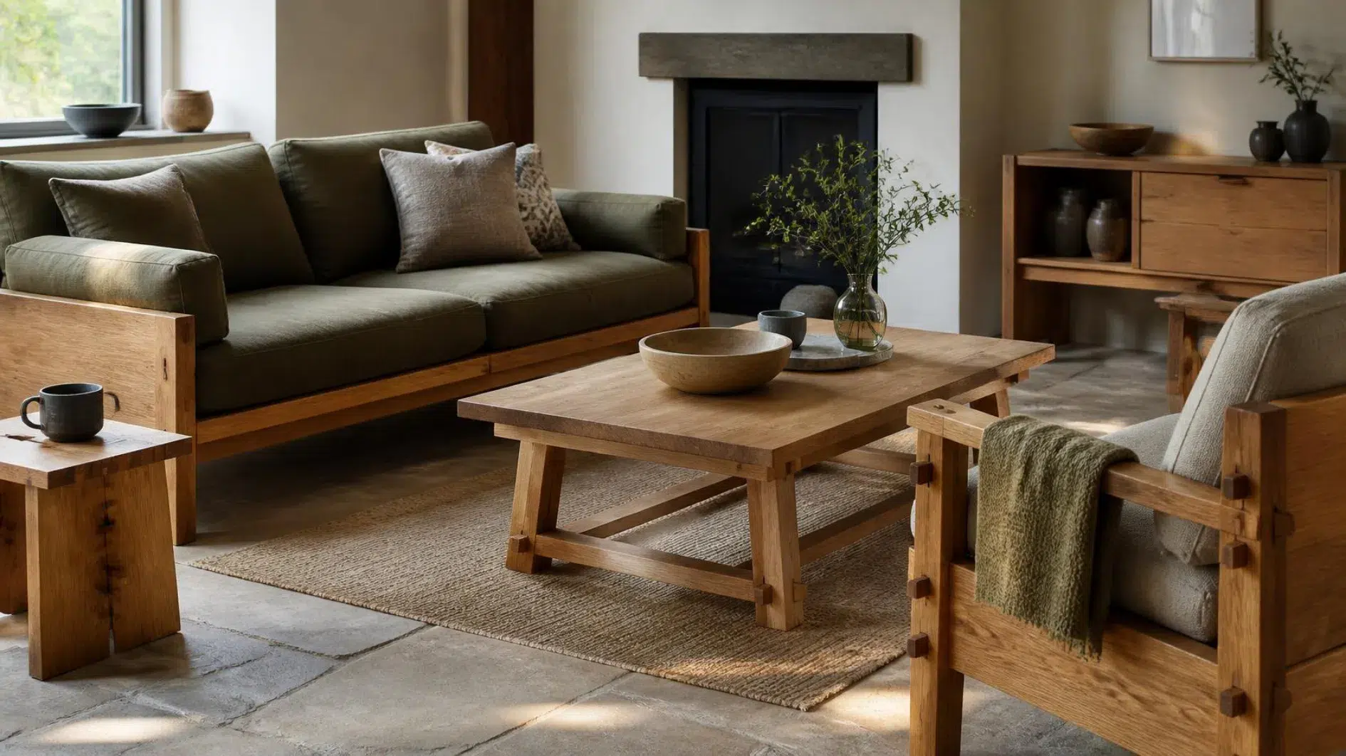 Well-made timber furniture with visible joinery and maintainable textile elements